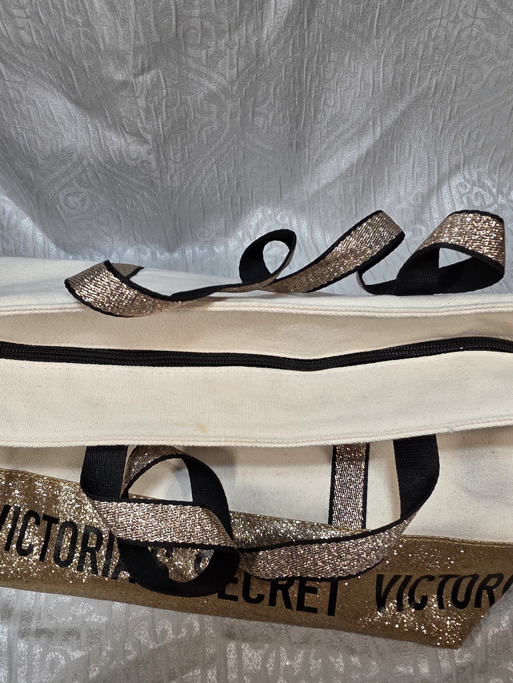 Victoria's Secret Cream and Gold Canvas Tote Bag - Picture 8 of 15